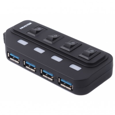 USB-хаб Maxxter 4 x USB 2.0 Type-A 1m cable + 5V1A adapter (HU2A-4P-AC-02)