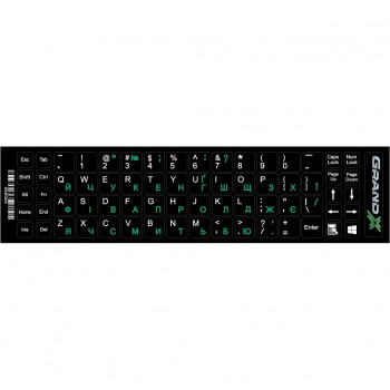 Наклейка на клавіатуру Grand-X 68 keys UA green, Latin white (GXDGUA)