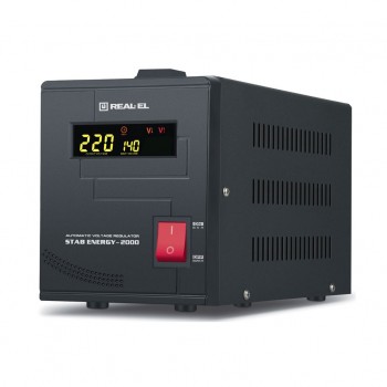 Стабілізатор Real-El STAB ENERGY-2000 (EL122400013) 1600 Вт, потужність, ВА - 2000 VA,  В - 150V, максимальна 270, LCD дисплей