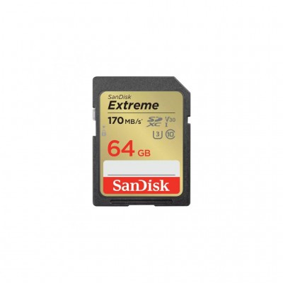 Карта пам'яті SD 64GB SD class 10 UHS-I U3 V30 Extreme SANDISK (SDSDXV2-064G-GNCIN)