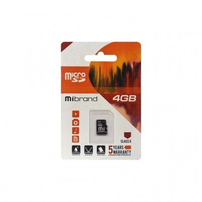Карта пам'яті 4GB microSDHC class 6 Без адаптера Mibrand (MICDC6/4GB)