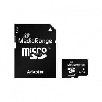Карта пам`ятi MicroSDHC 64GB Class 10 MediaRange R60/W15MB/s + SD-adapter (MR955)