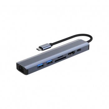 USB-хаб Dynamode 7-in-1 USB-C to HDTV 4K/30Hz, 2хUSB3.0, RJ45, USB- (BYL-2303)