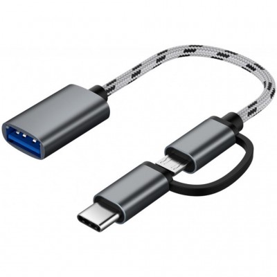 Кабель OTG USB 2.0 AF to Micro 5P + Type-C grey XoKo (AC-150-SPGR)