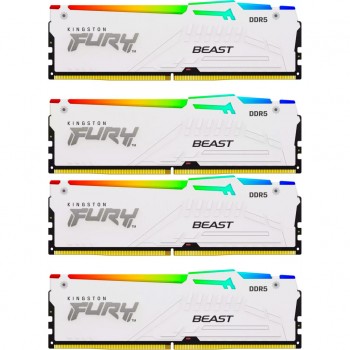 Пам'ять DDR5 128GB (4x32GB) 5600 MHz FURY Beast RGB White Kingston Fury (ex.HyperX) KF556C40BWAK4-128
