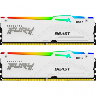 Пам'ять DDR5 64GB (2x32GB) 5600 MHz FURY Beast White RGB Kingston Fury (ex.HyperX) KF556C40BWAK2-64