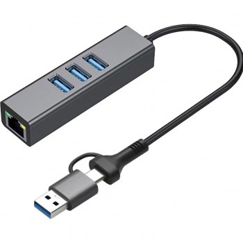 USB-хаб Dynamode USB 3.0 Type-C/Type-A to RJ45 Gigabit Lan, 3*USB 3 (DM-AD-GLAN-U3)