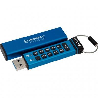 флеш USB 64GB IronKey Keypad 200 AES-256 Encrypted Blue USB Kingston (IKKP200/64GB)