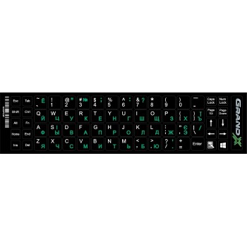 Наліпка на клавіатуру Grand-X 68 keys Cyrillic green, Latin white (GXDPGW)