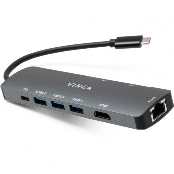 USB-хаб Vinga USB-C 3.1 to HDMI+RJ45_1Gbps+3xUSB3.0+SD/TF+PD100W (VHYC8)