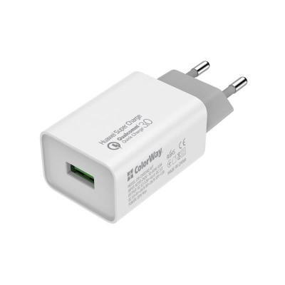 Зарядний пристрій ColorWay 1USB Huawei Super Charge/Quick Charge 3.0, 4A (20W) (CW-CHS014Q-WT)