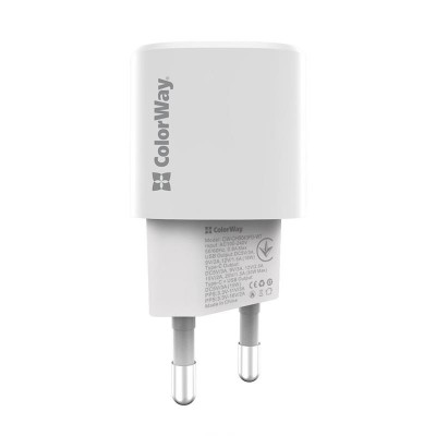 Зарядний пристрій ColorWay GaN PD Port USB PPS (Type-C PD + USB QC3.0) (33W) white (CW-CHS043PD-WT)