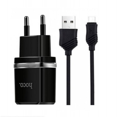 Зарядний пристрій HOCO C12 Smart dual USB (Micro cable)charger set Black (6957531064114)