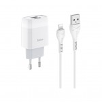Зарядний пристрій Hoco C73A Glorious (2USB, 2.4А) White (6931474713056) + кабель Lightning