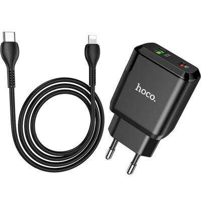 Зарядний пристрій Hoco N5 (1USB 3A QC3.0 + 1 PD Type-C) Black (S25719) + кабель Lightning