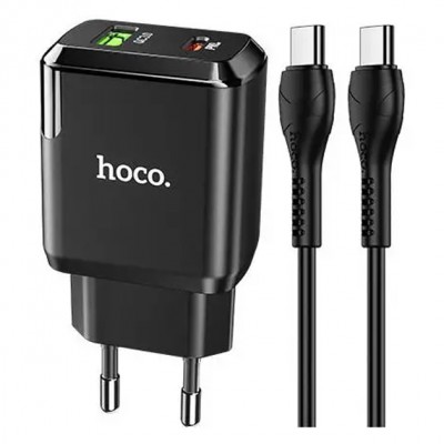 Зарядний пристрій Hoco N5 (1USB 3A QC3.0 + 1 PD Type-C) Black (S25720) + кабель Type-C