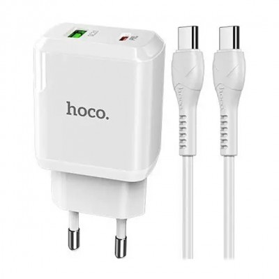 Зарядний пристрій Hoco N5 (1USB 3A QC3.0 + 1 PD Type-C) White (S25717) + кабель Type-C