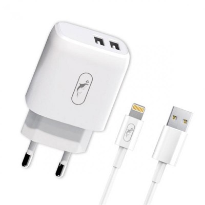 Зарядний пристрій SkyDolphin SC22EBL (2USB, 2.1A) White (MZP-000162) + кабель Lightning