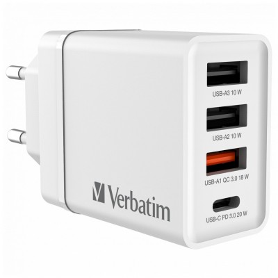 Зарядний пристрій Verbatim USB 30W PD3.0 4-ports white (49701)