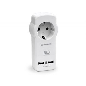 Зарядний пристрій з розеткою REAL-EL CS-30 (2USB, 3.1A) White