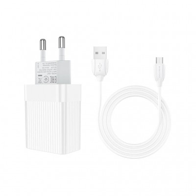 Зарядний пристрій BOROFONE BA47A Mighty speed single port QC3.0 3A + Type-C cable White (BA47AMW)