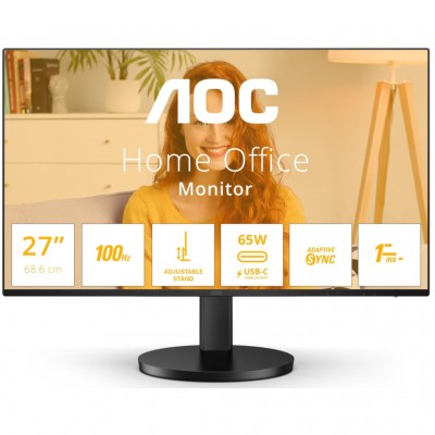 Монітор 27" AOC Q27B3CF2, IPS, 100Гц, 1 мс, HDMI, USB-C, USB-hub, HAS, колонки, чорний