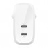 Зарядний пристрій Belkin 30W 2хUSB-С PD PPS white (WCB010VFWH)