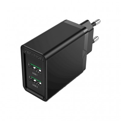 Зарядний пристрій 2xUSB 36W (USB-Ax2) QC3.0 чорний Vention (FBAB0-EU)