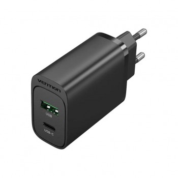 Зарядний пристрій 2xUSB 38W (USB-C+USB-A) PD+QC3.0 чорний Vention (FBIB0-EU)