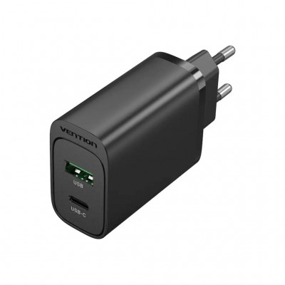 Зарядний пристрій 2xUSB 38W (USB-C+USB-A) PD+QC3.0 чорний Vention (FBIB0-EU)