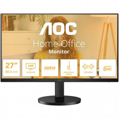 Монітор 27" AOC U27B3AF, IPS, 4K UHD, HDMIx2, DP, HAS, колонки, чорний