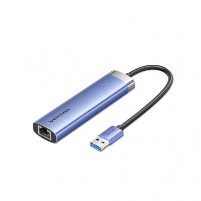 USB-хаб Vention USB 3.0 to USB 3.0x3/RJ45/Type-C Hub Blue Aluminum (TGFSB)