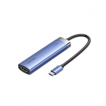USB-хаб Vention USB 3.1 Type-C to HDMI/USB 3.0x3/PD 100W Blue Alum (TGESB)