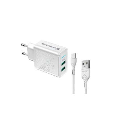 Зарядний пристрій Grand-X CH-60WT 2USB 5V 3.1A + USB-C cable (CH-60WT)