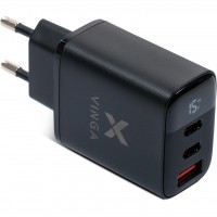 Зарядний пристрій Vinga 2xUSB-C PD30W + USB-A QC30W Display 30W Max (VCR30ACCDB)