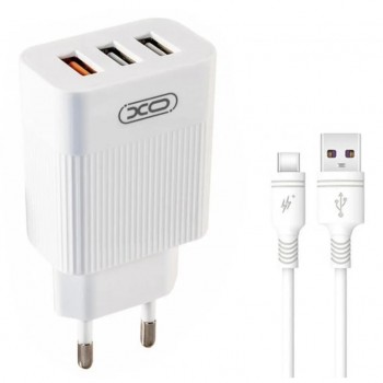 Зарядний пристрій XO L72 (1USBх3A, 2USBх2.4A) White (L72-TC-WH) + кабель USB Type-C