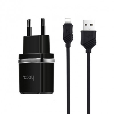 Зарядний пристрій Hoco C12 Smart 2.4A 2USB Black (S23146) + кабель Lightning