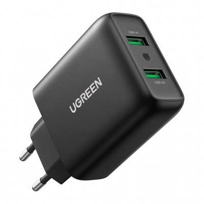 Зарядний пристрій 2xUSB 36W (USB A QC 3.0) Fast Charger чорний CD161 Ugreen (10216)