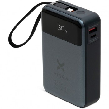 УМБ Vinga 20000 mAh 65W Display USB-C Cable Grey (VPBB2065C)