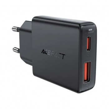 Зарядний пристрій 2xUSB 30W (USB-C+USB-A) Gan A69 ultra-thin Fast Charger Black Acefast (6974316282709)