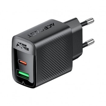 Зарядний пристрій 2xUSB 30W (USB-C+USB-A) Gan A98 Black Acefast (6974316283263)