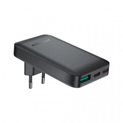 Зарядний пристрій 3xUSB 65W (2xUSB-C+USB-A) Gan A100 Fast Charger Ultra thin black Acefast (6974316283492)