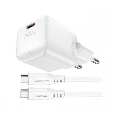 Зарядний пристрій USB-C 30W Gan A77 mini + USB-C cable Fast Charger White Acefast (6974316282853)