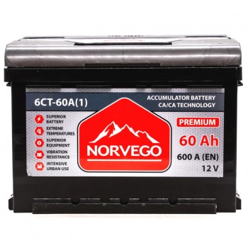 Акумулятор автомобільний NORVEGO ВЕСТА Premium 60A +лів (1) (600 пуск)