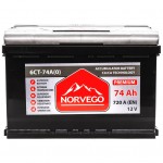 Акумулятор автомобільний NORVEGO ВЕСТА Premium 74A +прав (0) (720 пуск)