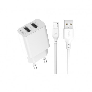 Зарядний пристрій XO L109 12W (2USB/2.4A) + USB - MicroUSB White (XO-L109-M)