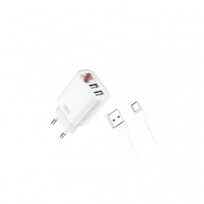 Зарядний пристрій XO L95 (2USB/2.4A) + USB - Type-C White (XO-L95-T)