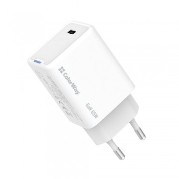 Зарядний пристрій ColorWay GaN Mini 65W PD Port PPS USB-C White (CW-CHS049PD-WT)
