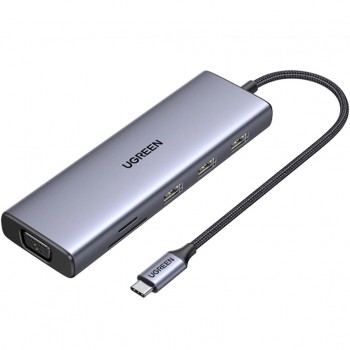 USB-хаб UGREEN USB3.1 Type-C to HDMI/VGA/USB 3.0х3/RJ45/SD/TF/PD/ (15601)