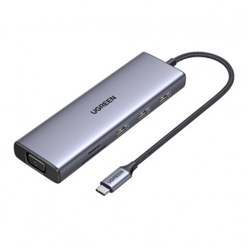 USB-хаб UGREEN USB3.1 Type-C to HDMI60Hz/VGA/USB 3.0х3/RJ45/SD/TF (15600)